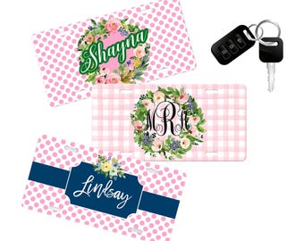 Front License Plate, Personalized Car Tag, Cute Car Accessories, New Car, Sweet 16 Gift, Blush Floral