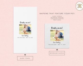 Custom Illustrated Dog Wedding Napkins, Bridal Shower, Engagement Party, Custom Bar Napkins, Custom Pet Wedding Napkins, Dog Napkins