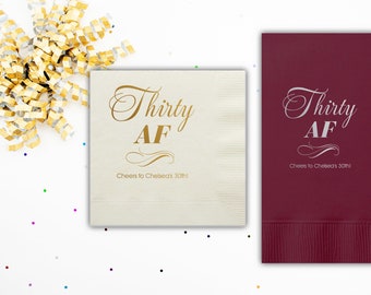 Thirty AF Personalized Birthday Napkins, 30th Birthday Napkins, Men's 30th