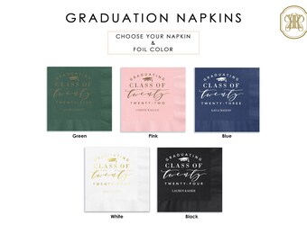 Personalized Graduation Napkins, Class of 2025 Graduation Party Decorations - Cocktail, Luncheon, Dinner, and Guest Towels