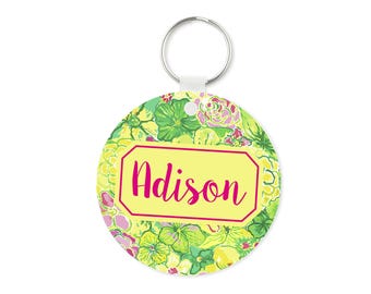 Monogram Keychain ~ Personalized Keychain ~ Floral Keychain ~Square Keychain ~ Key Chain ~ Custom Keychain ~ Key Tag ~ Sweet Sixteen Gift
