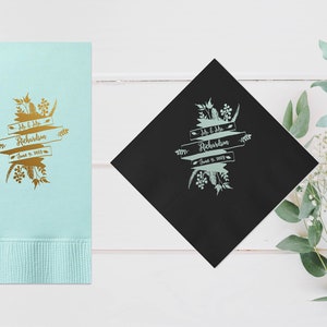 Gold Botanical Wedding Napkins, Personalized Napkins, Custom Napkins, 3 Ply Cocktail Napkin, Beverage Napkins, Bridal Napkins, Party Napkins