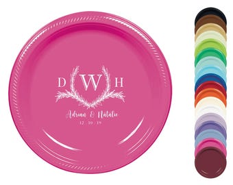 Personalized Party Plates - Romantic Monogram - Dessert, Appetizer, 7 inch, Custom Printed Paper or Plastic, Wedding, Anniversary, Shower