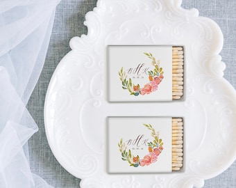 Floral Match Favor - Matchbox Favors - The Perfect Match - Match Made in Heaven - Match wedding or shower favors, Watercolor Wreath logo