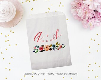 Set of 25 Personalized Custom Monogram Wedding Favor Treat Bags - Candy Buffet, Donuts, Cookies, Popcorn - Wedding, Bridal, Baby Shower