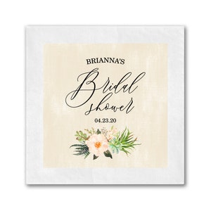 Greenery Wedding Personalized Napkins / 100 Custom Cocktail or Dinner Napkins / Elegant Lush Floral Design / Bridal Shower Party Supplies
