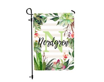 Personalized Cactus Flag, Cactus and Floral Print, Custom Yard Flag, Cactus Wreath with initial