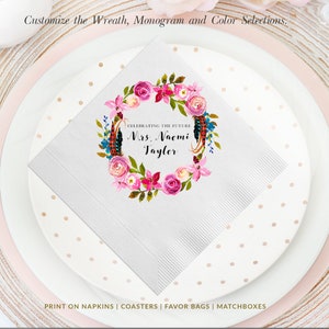 Boho Geo Greenery Bridal Shower Napkins | Wedding Napkins | Rehearsal Dinner | Full Color Napkin