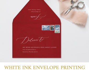 White Ink Envelope Addressing, White Ink Printing, Black, Burgundy, Blue or Purple Envelopes, Guest and Return Address Printing Included