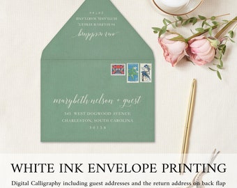 White ink Return Address Printing, Guests Addressing on Envelope, Envelope Address Printing, Wedding Return Address Printed on Envelopes