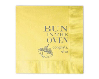 Baby Shower Napkins, Personalized Cocktail Napkins, Custom Baby Shower Napkins, Gender Reveal, Bun in the Oven, Hand Towel, Party 95