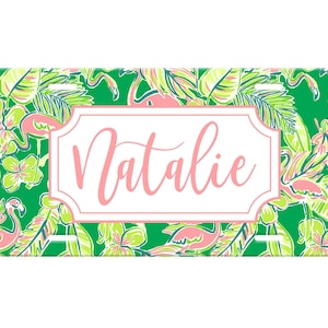 Preppy Floral Personalized License Plate, Rainbow Flowers Custom CarTag for Women, License Plate Frame, Car Coasters, Monogram License Plate