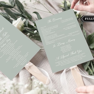 Sage Green Wedding Program Hand Fan Wedding Fan Program, Bridal Party Hand Fan Program, Program for Outdoor Wedding, Fan Wedding Program