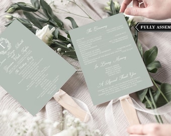 Sage Green Wedding Program Hand Fan Wedding Fan Program, Bridal Party Hand Fan Program, Program for Outdoor Wedding, Fan Wedding Program