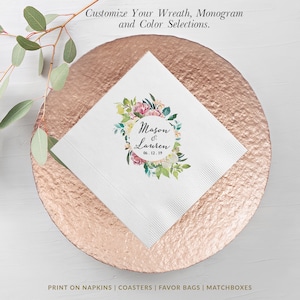 100+ Floral Wedding Napkins, Navy Cream Floral Wedding Napkins, Beverage, Luncheon, Cake Napkins Custom Personalized Bridal Shower Napkins
