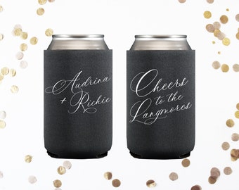 Cheers to The Mr and Mrs - Wedding Can Cooler  - Custom - Wedding Favors, Beverage Insulators, Beer Huggers, Wedding Favor, Beer Holder