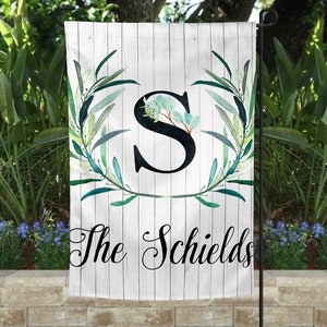 Personalized Welcome Garden Flag, Custom Farmhouse Garden Flag, Garden Name Flag with Florals, Floral Monogram Flag, Yard Flag