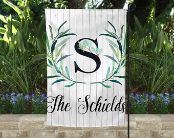 Personalized Welcome Garden Flag, Custom Farmhouse Garden Flag, Garden Name Flag with Florals, Floral Monogram Flag, Yard Flag