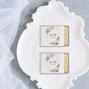 Floral Design Handwritten Matchboxes - Monogram Floral Design Matchboxes, Custom Pink Floral Monogram matches