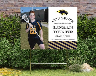 Pope John Paul Graduation Sign - 2024 Graduation Yard Signs | Lawn Sign for Graduates | Add your Custom Photo Custom Grad Sign | Any color