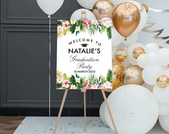 Graduation Party 2025 sign printable, Tropical Graduation Welcome sign template, custom Graduation decor, digital file PDF Luau Party