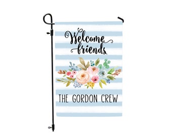 Personalized Monogram Wreath Garden Flags Buffalo Plaid Garden Flag Decoration Farmhouse Yard Flag, Welcome Friends name flag