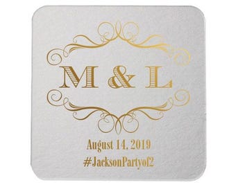 Custom Wedding Monogram, Drink Coasters, Wedding Coasters, Custom Favors, Gold Foil, Wedding Favors, Personalized Favors, Bar Coasters 103