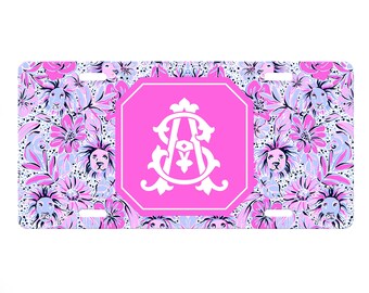 Personalized Preppy Front License Plate Car Tag for Women - Preppy Tiger Lion