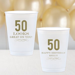 50th Birthday Party Cups, Happy 50th, Personalized Frosted Cups, 30th, 40th, 60th Birthday Party Favor, Plastic Cups, Milestone Birthday