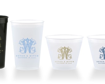Monogram Wedding Frosted Cups, Custom Wedding Favors, Personalized Party Decoration, Wedding Reception, Shatterproof Plastic Cups