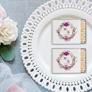 Personalized Floral Wedding Matchboxes - Custom Wedding Favor Floral, Watercolor Matches for Wedding, Pink Floral