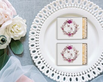 Personalized Floral Wedding Matchboxes - Custom Wedding Favor Floral, Watercolor Matches for Wedding, Pink Floral