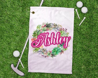 Cactus Monogrammed Golf Towel, Golf Towel with Name, Custom Golfer Towel, Customized Golfing Towel, Personalized Golf Towel