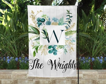 Personalized Welcome Garden Flag, Custom Farmhouse Garden Flag, Garden Name Flag with Florals, Floral Monogram Flag, Yard Flag