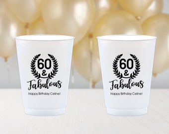 60th Birthday Party Cups, Cheap Birthday Cup Favors, Cheers to 60 Years, 60 & Fabulous, Birthday Party Cups