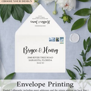 Envelope Address Printing Service - Digital Calligraphy - Color Envelope - Black Ink or White Ink Printing - Wedding Guest Address Printing
