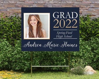Graduation Yard Sign with H-Stake, Personalized Outdoor High School College Graduation Signs, Custom Lawn Decorations, Class of 2025 Sign