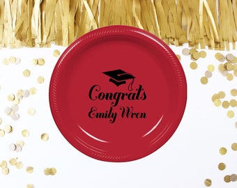 Graduation party plates, personalized plates, congrats grad 2025, college graduation party favor, high school graduation, party plates