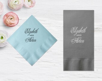 Personalized Wedding Napkins, Elegant Script Names - Linen Like Cocktail Napkins - Customized Party Napkins, Shower, Birthday, Anniversary