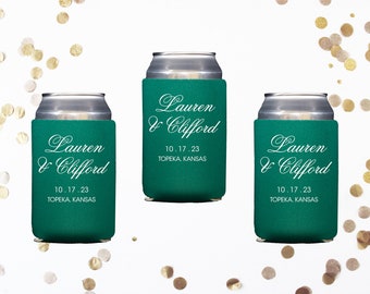 Wedding Coozies Personalized Wedding Favors Custom Can Coolers Couples Shower Decorations Rehearsal Dinner Beer Huggers