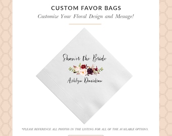 Romantic Burgundy Blush Floral Bridal Shower Napkins | Wedding Napkins | Rehearsal Dinner | Full Color Napkin | Shower the Bride