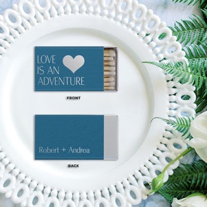 Love is An Adventure name Monogram Personalized Classic Match Boxes - Favors, Party Favors, Custom Foil Stamped Matches, Wedding Favor