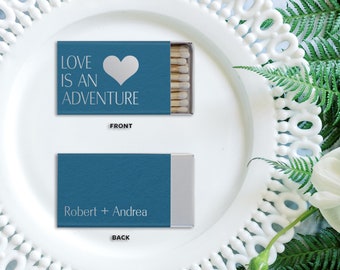 Love is An Adventure name Monogram Personalized Classic Match Boxes - Favors, Party Favors, Custom Foil Stamped Matches, Wedding Favor