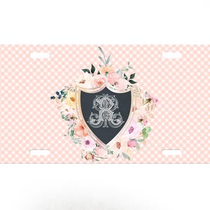 Personalized Preppy Front License Plate Car Tag for Women - Floral Crest