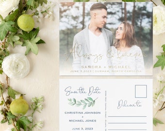 Gold Foiled Save the Date Card with Photo and Magnet Save the Date Invites with Picture Personalized Calendar Save the Wedding Invitation