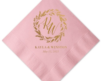 Initial Wedding Napkins Personalized Set of 100 Monogrammed Elegant Monogram Reception Cocktail