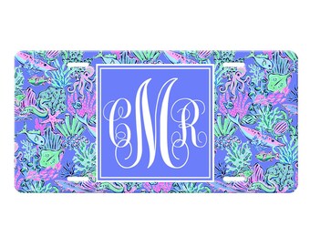 Personalized License Plate, Monogram Car Plate, Front Car Plate, Vanity Tag, License Plate for Women, Pink Purple Coral