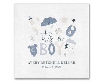 Baby Boy Beverage Napkins Baby Shower Decorations Personalized Cocktail Napkins Gender Reveal Party