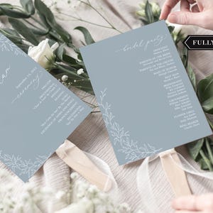 Light Dusty Blue Wedding Program Fans Wooden Sticks - Light Blue Wedding Program Fans - Printed Ceremony Wedding Fan - Assembled