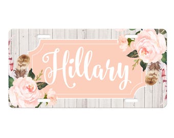 Personalized License Plate-Personalized License Plate Frame- Peach Flowers Car Tag-Car Tag Frame-License Plate Frame- Peach Floral Car Tag